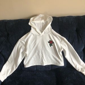 shein white hooded crop top with rose patch